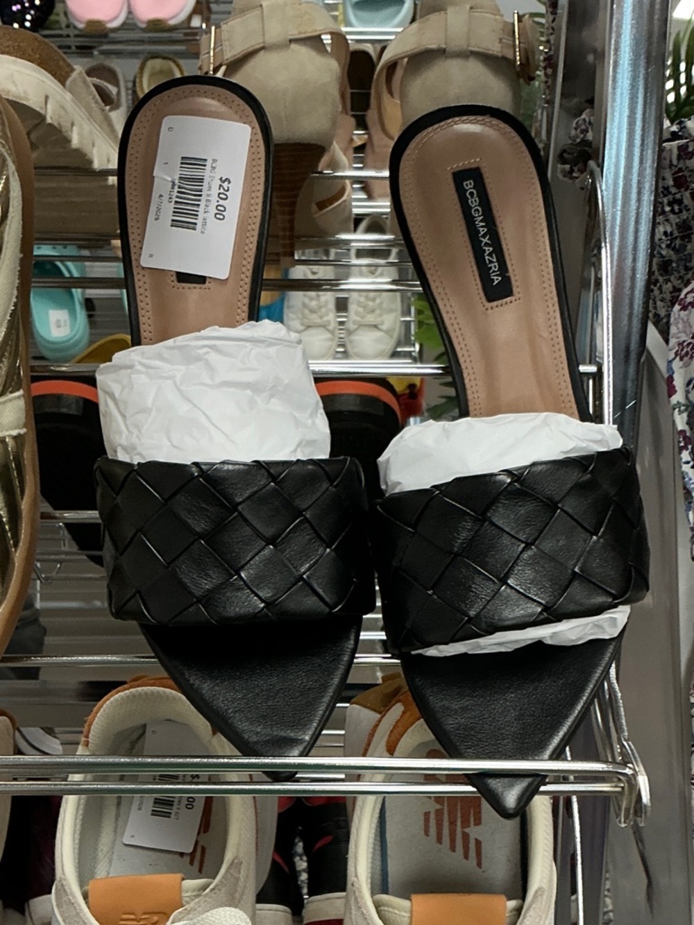 BCBGMaxAzria Black Woven Leather Pointed Mule Slides